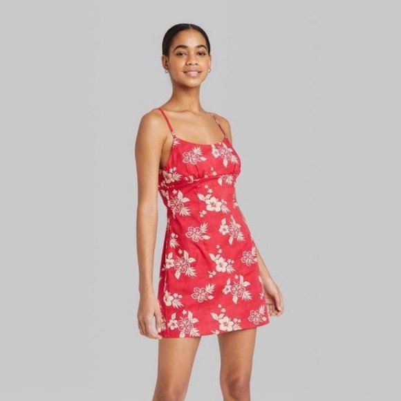 wild fable Dresses & Skirts - NWT Red Floral Sleeveless Bodycon Mini Dress Keyhole Back Wild Fable Hawaiian